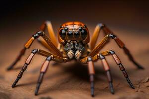 jumping spider closeup on solid color background, copyspace. ai generative photo