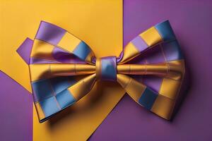 Beautiful and stylish bow tie on a solid colored background. ai generative photo