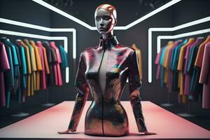 Futuristic fashion mannequin in the store. ai generative photo