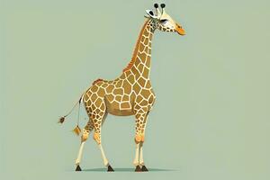 Giraffe isolated on green background. Cartoon style. Vector illustration. ai generative photo