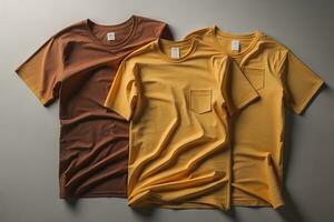 Colorful t-shirts in front of dark background. ai generative photo