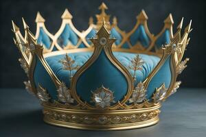 low key image of beautiful golden queen, king crown. ai generative photo