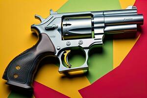 Semi-automatic handgun on a solid color background. Close-up. ai generative photo