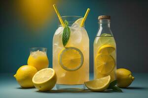 Glass of lemonade with fresh lemons. ai generative photo