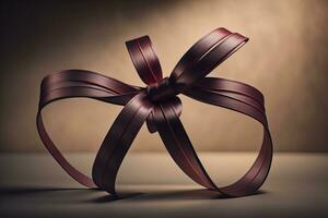 Shiny satin ribbon in brown color isolated on white background. ai generative photo