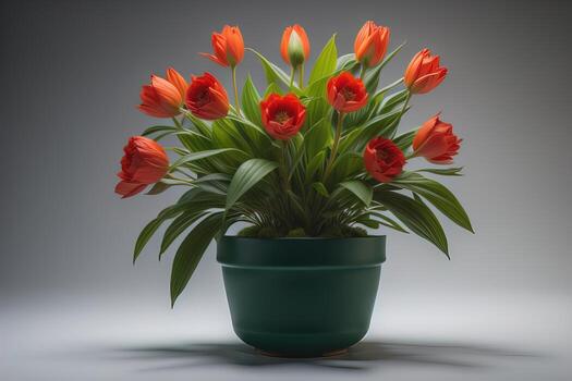 flores en un maceta en un sólido color antecedentes. ai generativo foto