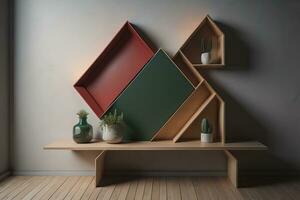 Bookshelf in scandinavian interior. ai generative photo