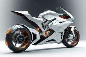 a white super sports motorcycle on a gray background. ai generative photo