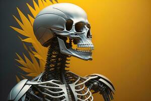 a human skeleton on a solid color background. ai generative photo