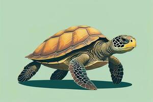 ilustración de un Tortuga en un verde antecedentes en dibujos animados estilo. ai generativo foto