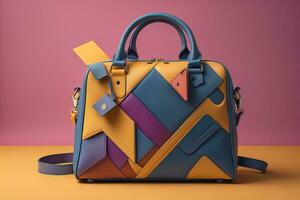 Leather women's handbag on a solid color background. ai generative photo