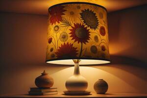 a decorative and colorful lamp on a solid color background. ai generative photo