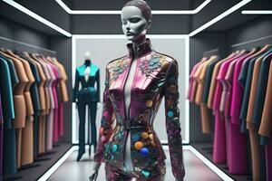 Futuristic fashion mannequin in the store. ai generative photo