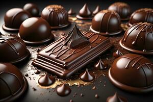 Chocolate truffles on a dark background. ai generative photo