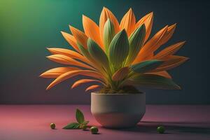 Flowers in a pot on a solid color background. ai generative photo