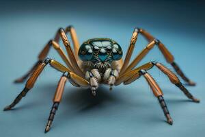 jumping spider closeup on solid color background, copyspace. ai generative photo