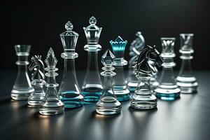 glass chess pieces on a dark background, the concept of business strategy. ai generative photo
