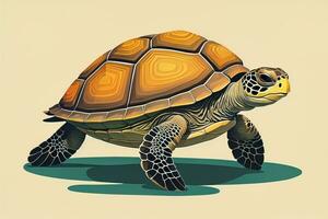 illustration of a turtle on a green background in cartoon style. ai generative photo