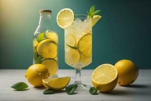 Glass of lemonade with fresh lemons. ai generative photo