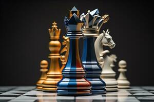 Different chess piece on a solid color background. ai generative photo