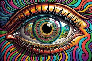 Colorful eye. Psychedelic background. Vector illustration. ai generative photo