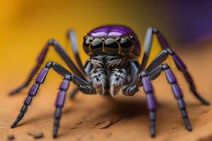 jumping spider closeup on solid color background, copyspace. ai generative photo