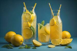 Glass of lemonade with fresh lemons. ai generative photo