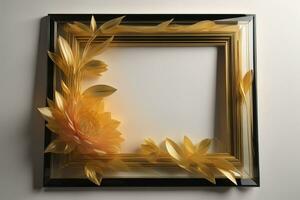 Glass picture frame on a solid color background. ai generative photo