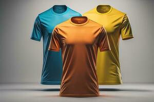 Colorful t-shirts in front of dark background. ai generative photo