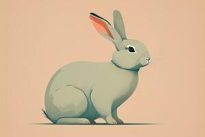 Vector illustration of a cute white rabbit sitting on a solid colour background. ai generative photo