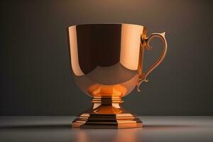 Golden trophy cup on wooden table. Award concept. ai generative photo