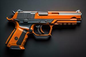 Semi-automatic handgun on a solid color background. Close-up. ai generative photo