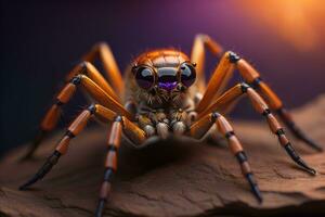 jumping spider closeup on solid color background, copyspace. ai generative photo