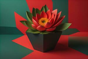 Flowers in a pot on a solid color background. ai generative photo