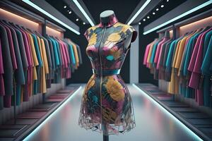 Futuristic fashion mannequin in the store. ai generative photo