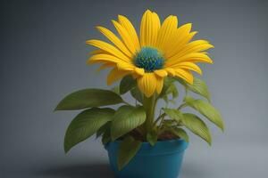 Flowers in a pot on a solid color background. ai generative photo