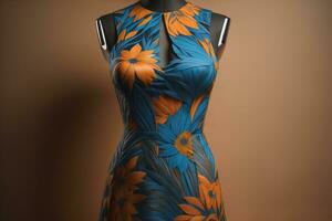 Women's dress on a mannequin in a fashion store. ai generative photo