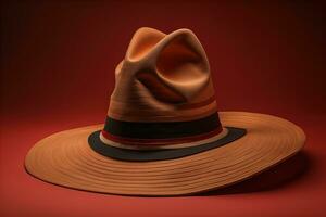 Fashionable hat on a solid color background. ai generative photo