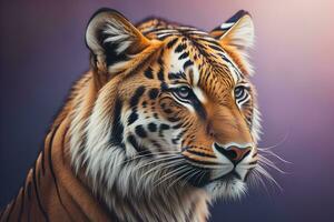 retrato de un Tigre en un sólido color antecedentes. de cerca. ai generativo foto