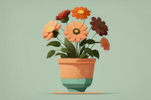 Flowerpot with daisies. Vector illustration in retro style. ai generative photo