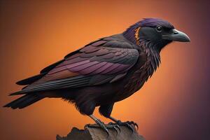 Close up portrait of a black raven, Corvus corax. ai generative photo