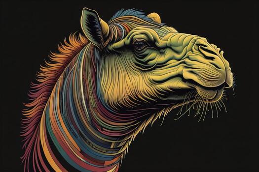 Camel head on solid color background, close up. Vintage style. ai generative photo