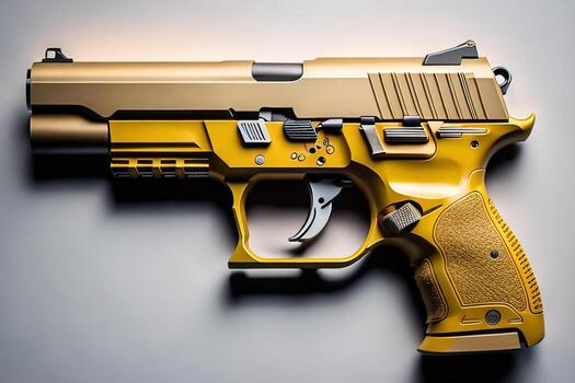 Semi-automatic handgun on a solid color background. Close-up. ai generative photo