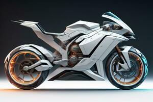 a white super sports motorcycle on a gray background. ai generative photo