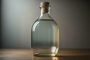 Bottle with a liquid on a solid color background. ai generative photo