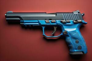 Semi-automatic handgun on a solid color background. Close-up. ai generative photo