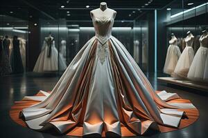 Wedding dress on a mannequin. ai generative photo