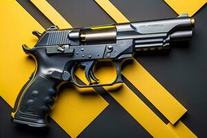 Semi-automatic handgun on a solid color background. Close-up. ai generative photo