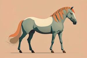 Brown and white horse standing. Vector illustration. ai generative photo