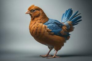 Colorful chicken on a solid color background, studio photo. ai generative photo